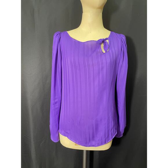 Vintage Rayon Purple Blouse, Marie Claire, Long Sleeves, Side Tie, Scoop Bottom - Picture 1 of 7